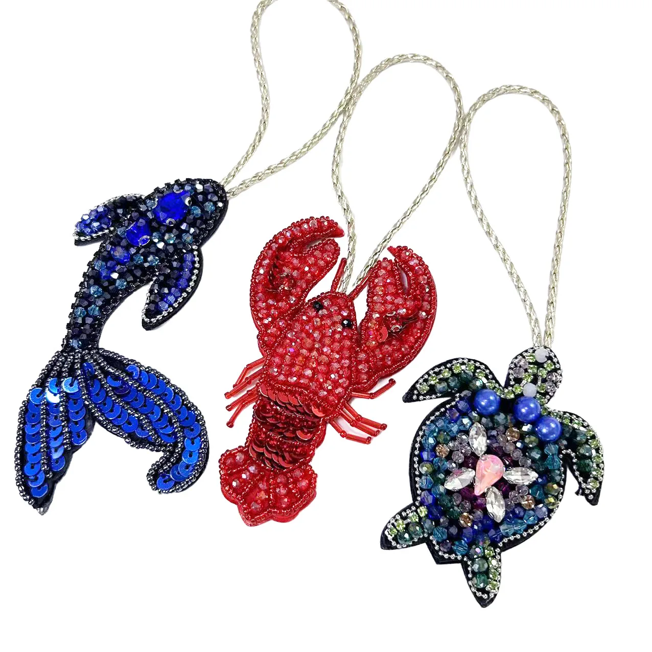1PC Beaded Pendant - Turtle Lobster Fish Charm, DIY Handmade Seaside Decor for Bags Clothes Keychain, Fashion Beach Accessories