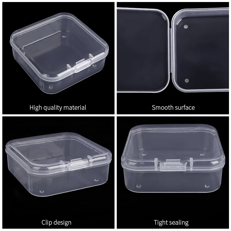 2 Sizes Multifunction Small Containers Clear Plastic Square Box Mini Storage Box for Earrings Rings Beads Collecting Small Items