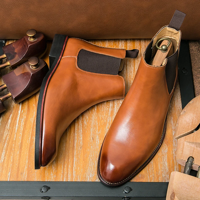 

Ботинки челси в стиле ретро — деловые кожаные ботинки, противоскользящие и износостойкие уличные ботинки, мужские повседневные короткие ботинки