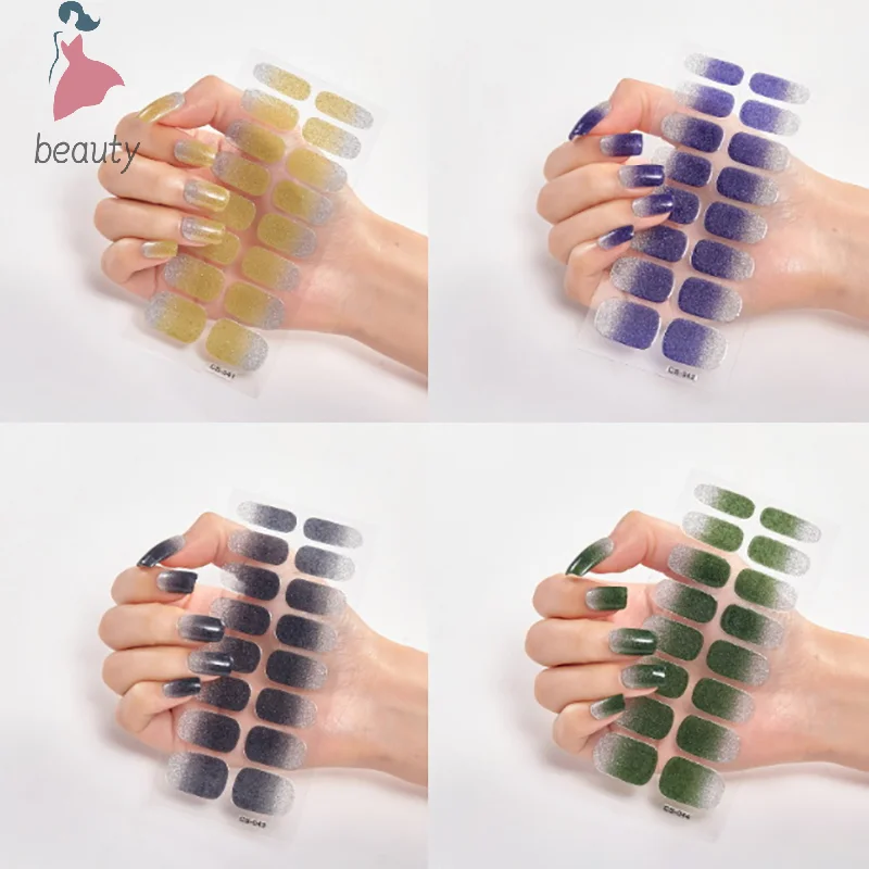 Envolturas de Gel semicurado rápido, adhesivo sólido para uñas, cubierta completa, calcomanía para uñas, lámpara UV, decoración de manicura curada