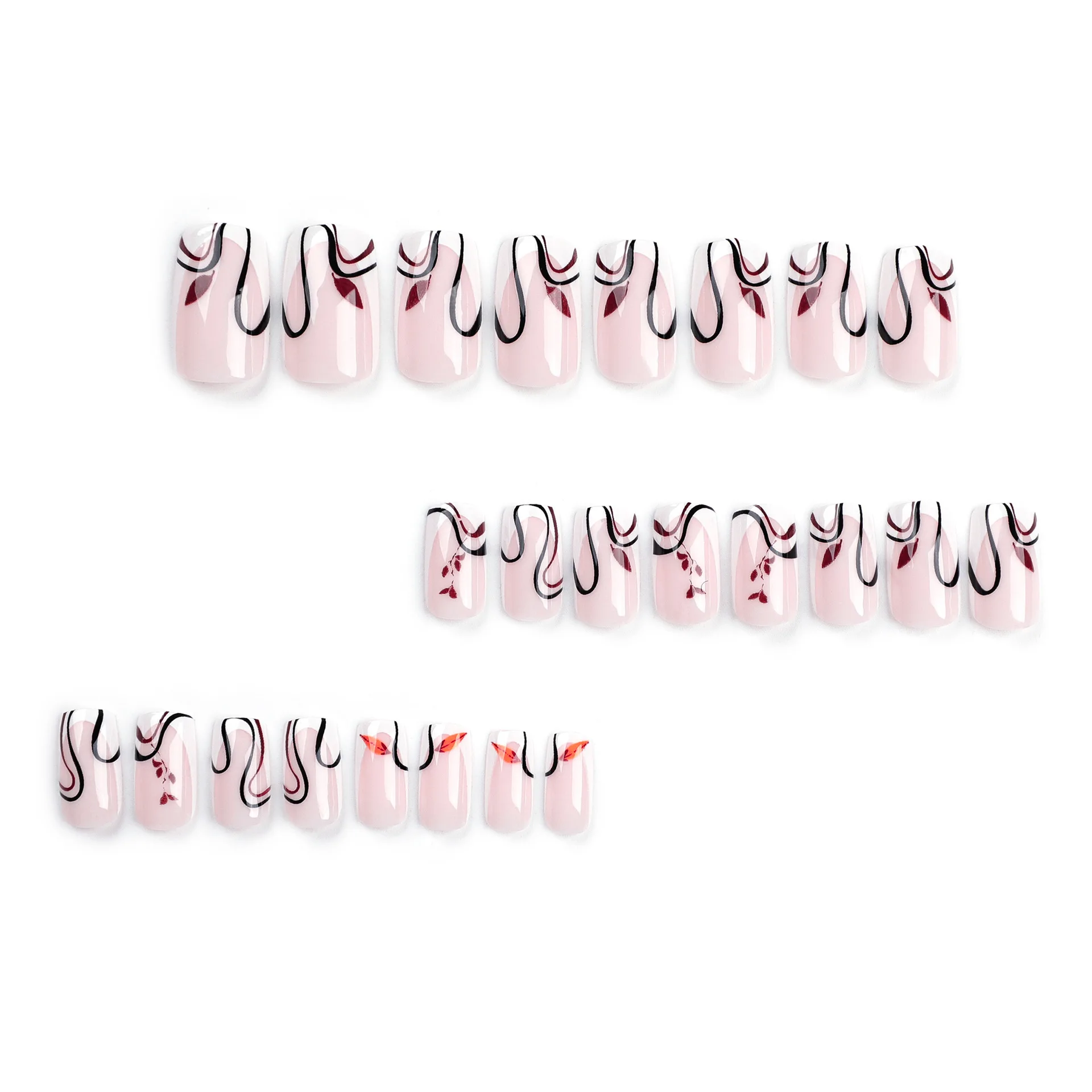 24Pcs rectangular False Nail French white border autumn and winter deciduous leaves Wearable Manicure Press ON Nails Solid