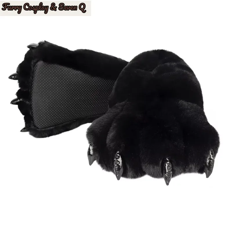 Furry Animal Claw Paw Slippers for Adults Unisex Cozy Plush Slippers Fun Costume House Footwear Novelty Bear Paw Slipper