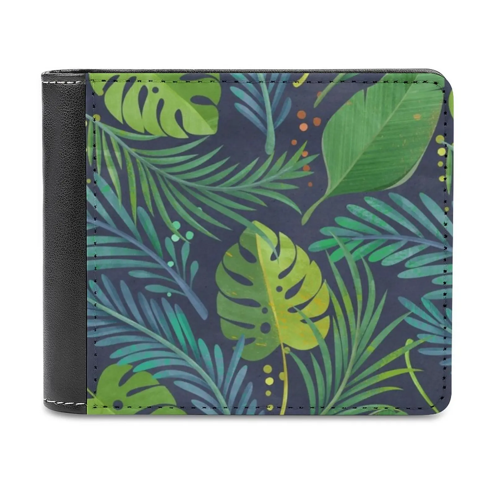 Rain Forest New Print Wallet Short Men Wallets Credit Card Holder Purses Tropical Rain Forest Palm Tree Banana Leaf Green Mint