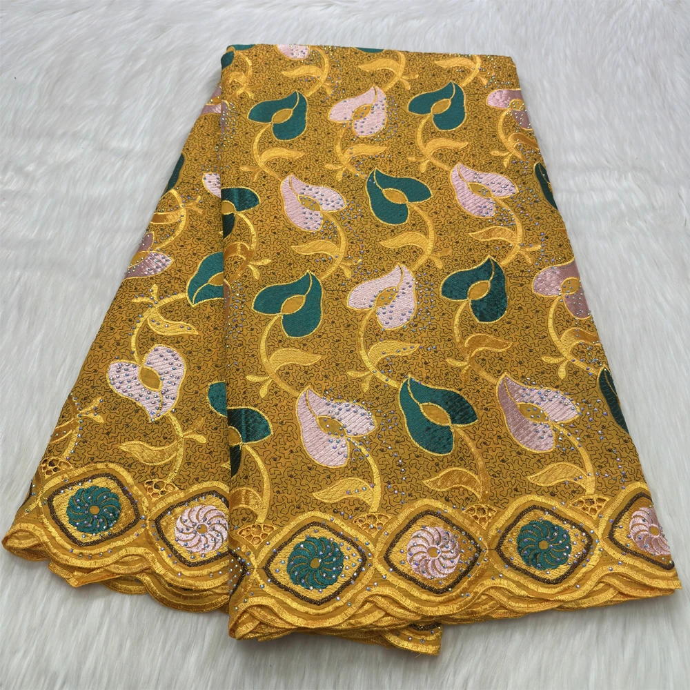 

Swiss Voile Lace Embroidery With Stones Luxury Voile African Lace Fabric Wedding Party Dress Sewing Material 5 Yards