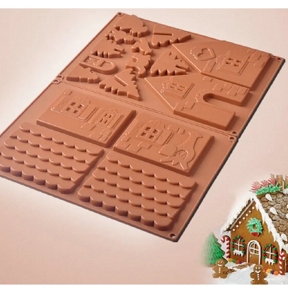 

2PCS/set Silicone 3D Gingerbread Chocolate House Mold Christmas Tree Decorating Lovely Biscuit Cookie Cake Bakeware Mould Tool