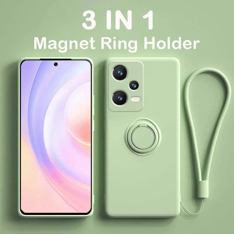 Liquid Silicone Magnetic Ring Holder Case For Xiaomi 10T Redmi Note 10 A1 POCO M3 F4 X4 Pro 5G