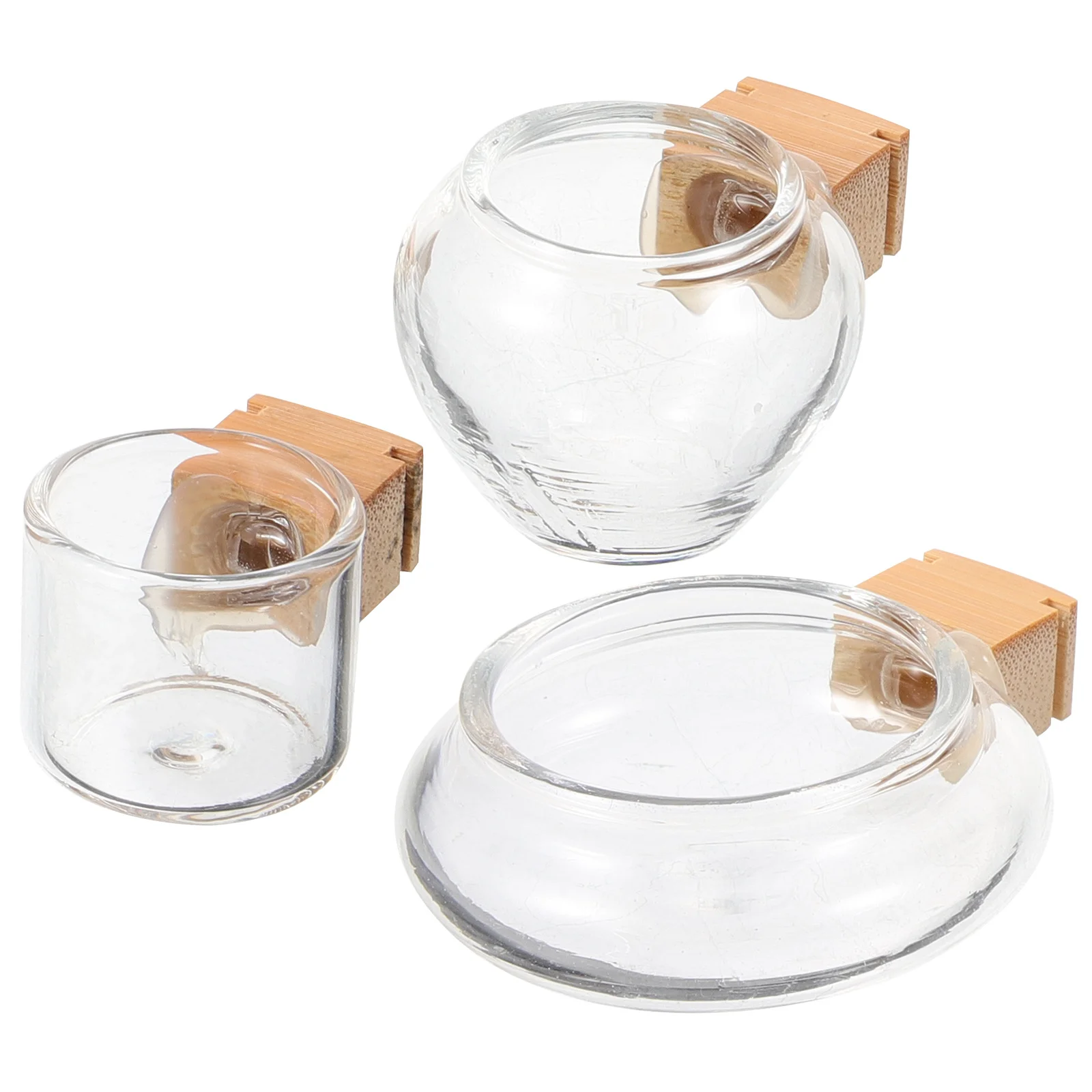 

3Pcs Glass Bird Feeding Bowls Bamboo Stand Splash Proof Bird Cage Feeder Parrot Food Cup Parakeet Cockatiel Water Dispenser