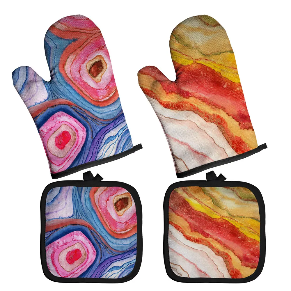 

Abstract Geometry Marble Oven Mitts Colorful Baking Gloves Polyester Insulation Gloves Microwave Glove kitchen Cooking Tools