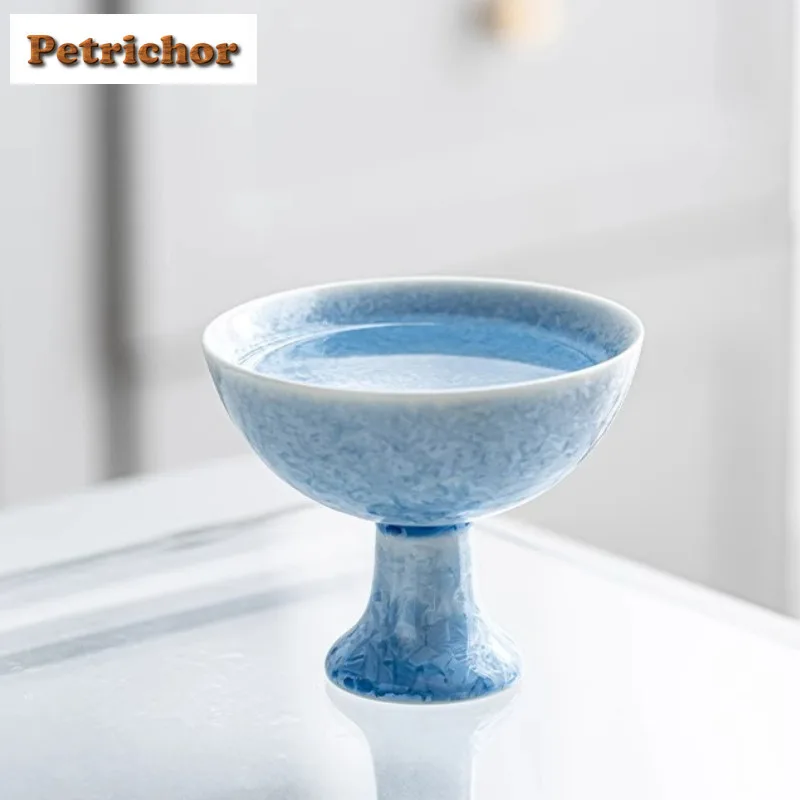 

70 мл Чайная чашка с кристаллической глазурью, ледяной синий цветок, высокая ножка, ретро чайная чаша, кружка, чайная дегустация, чашка для медитации, чашка Chazhan Master Cup