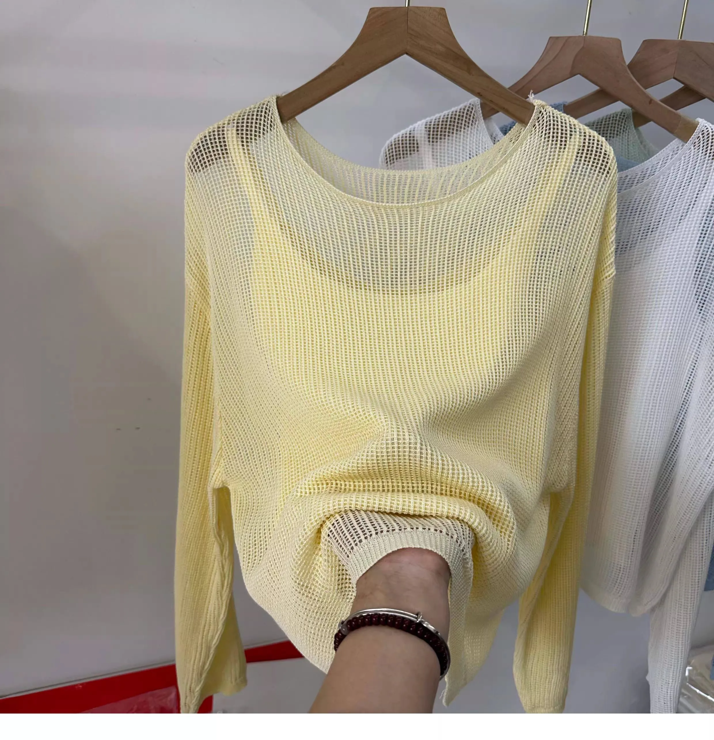 Ausgehöhlte Langarm-Strickbluse 2026 – Neues Sommer-Sonnenschutz-Cover-Up und figurfreundliches zweiteiliges Cami-Set – Detail 8