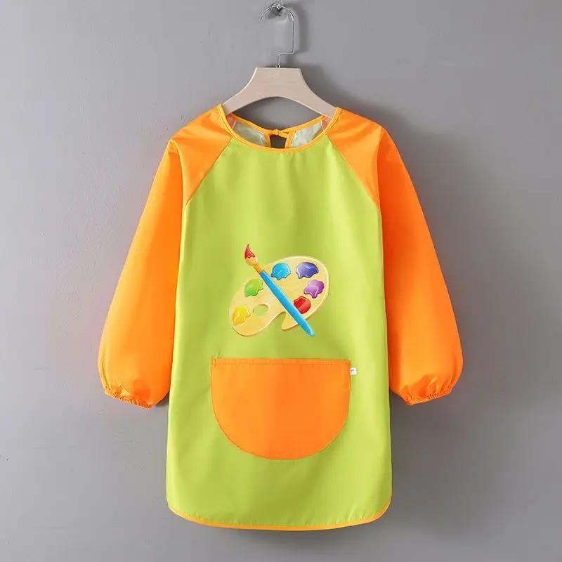 Kids Painting Waterproof Apron with Pockets Aprons Children Cooking Long Sleeved Uniform Girls Boys Birthday Bib Dressing Gifts
