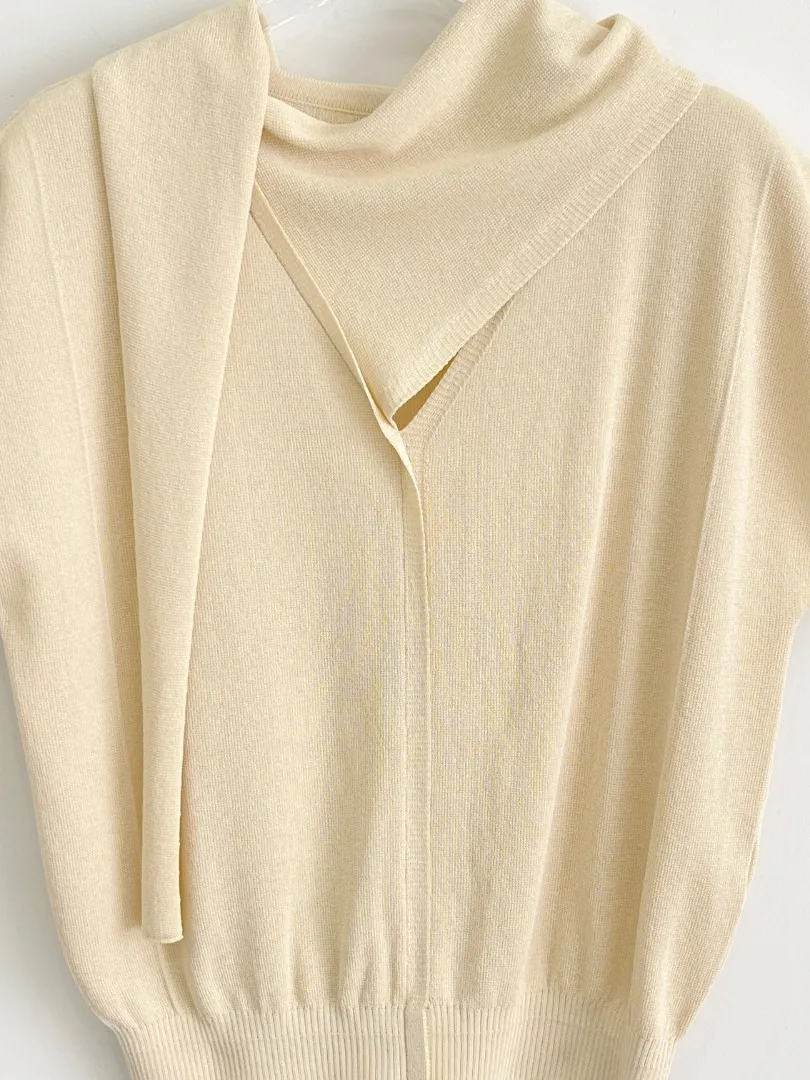 

Ele round Ne ort Sve Knitted Sweater Women's Loose Fit Versatile oulder awl Commute Sle Summer Basic Top