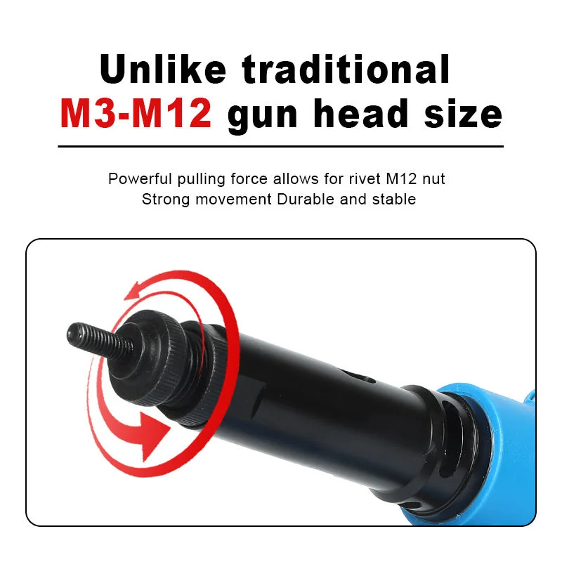 RL-5312 Heavy-Duty Air Riveter | Pneumatic Rivet Nut Gun with M3-M12 Riveting Performance 5-7BAR Air Consumption