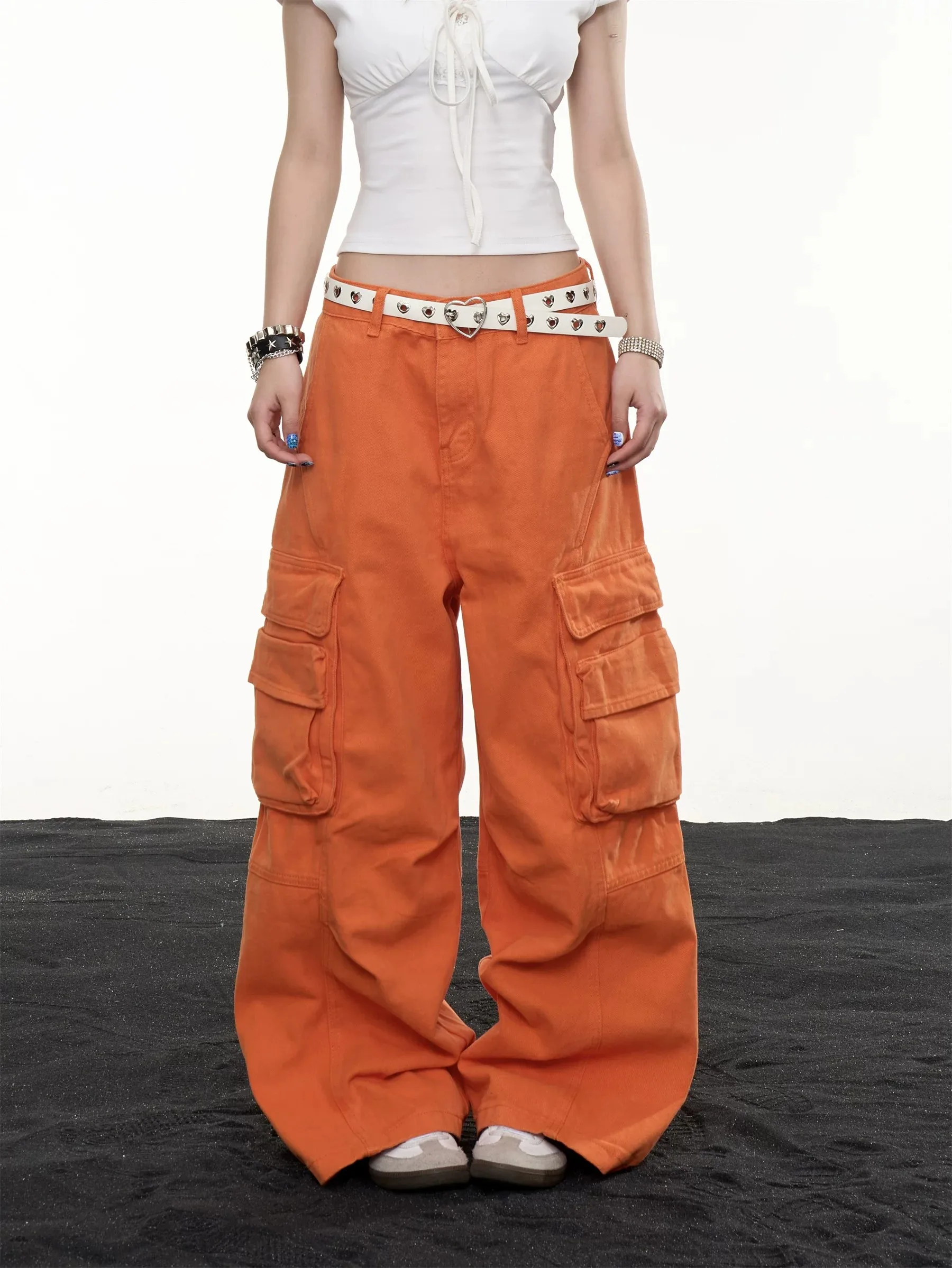 American Style Vintage Street Multi-Pocket Loose Casual Wide Leg Pants Women Design Sense Versatile Casual Floor-Length Trousers
