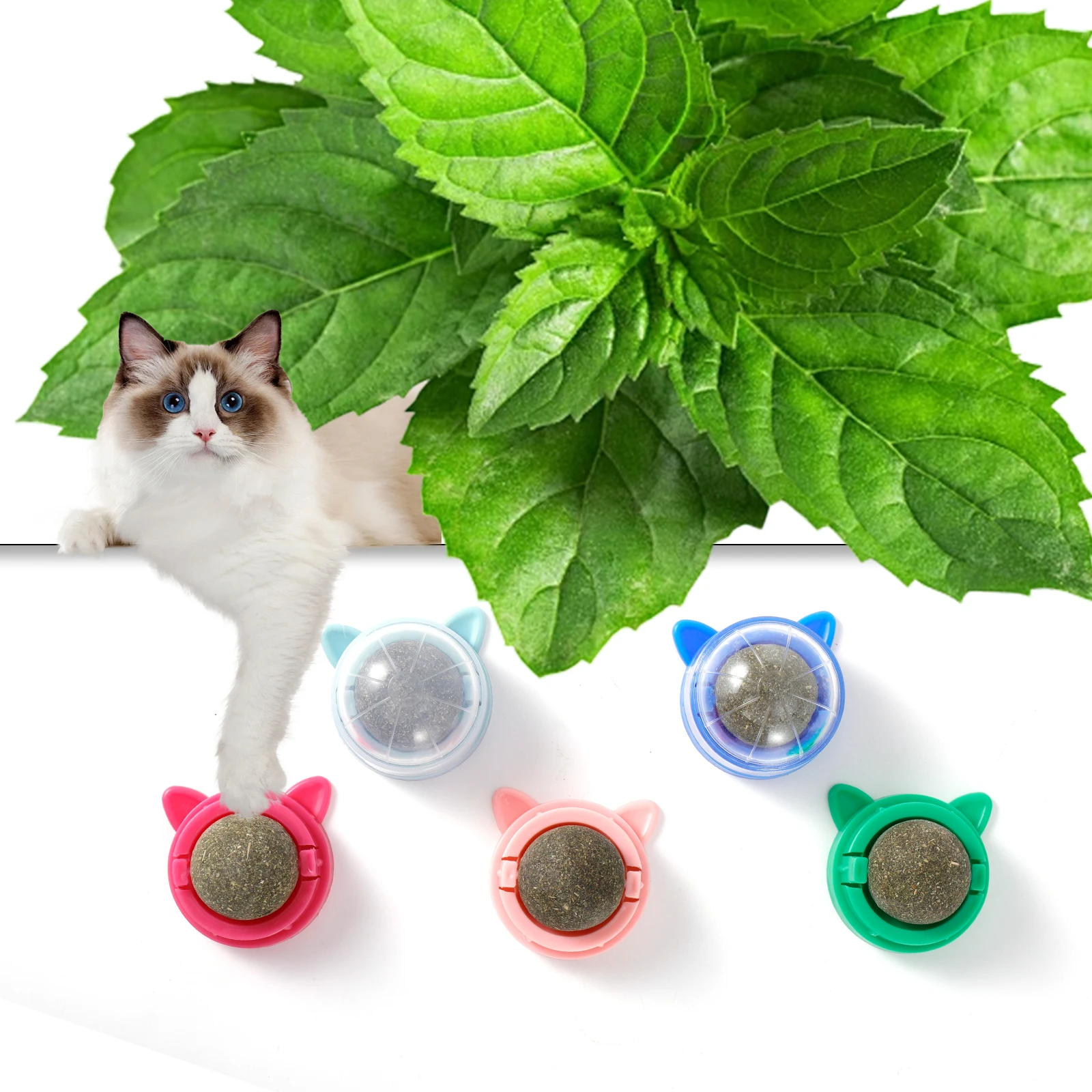 Natural Catnip Cat Rotatable Catnip Wall Ball Toys Licking Snacks Healthy Nutrition Ball Teeth Cleaning Catnip Toy Pet Supplies