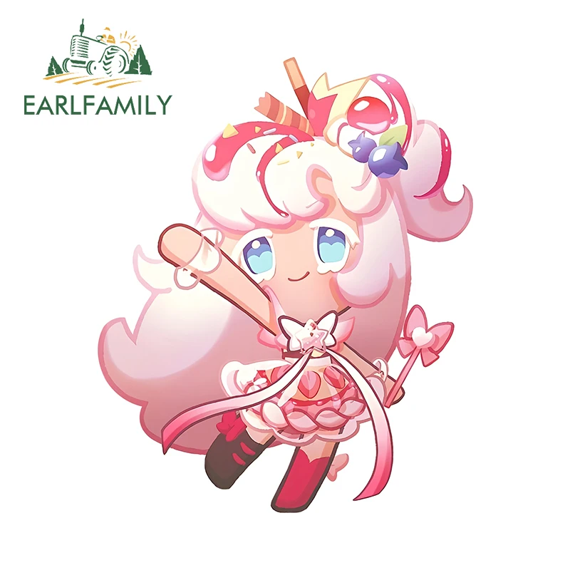 EARLFAMILY For Parfait Cookie Chibi Pink Cartoon Girl Stickers Popular Cookie Run Kingdom Car Body Decals Sunscreen VAN Goods