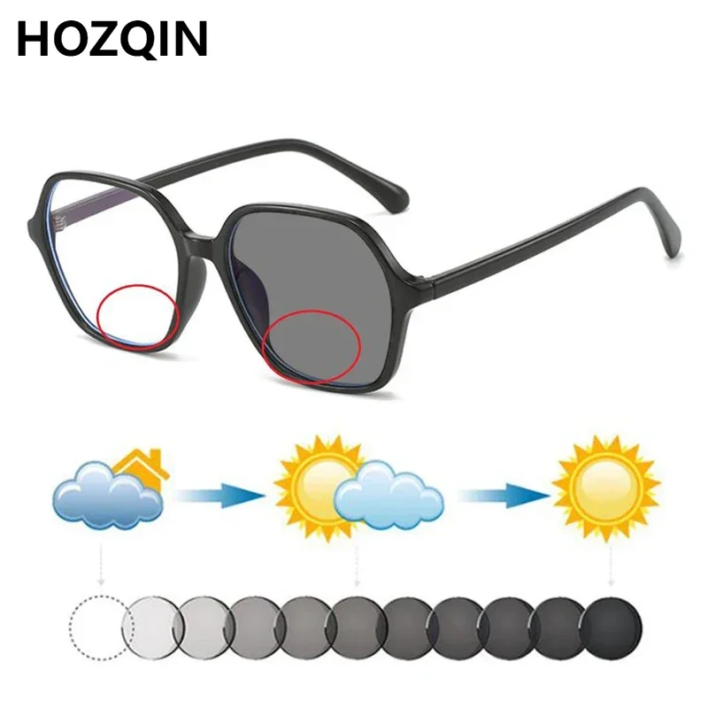 New Women Retro Polygon Photochromic Bifocals Reading Sunglasses Men Hyperopia Spectacles Look Near Far Shades Dark Glasses