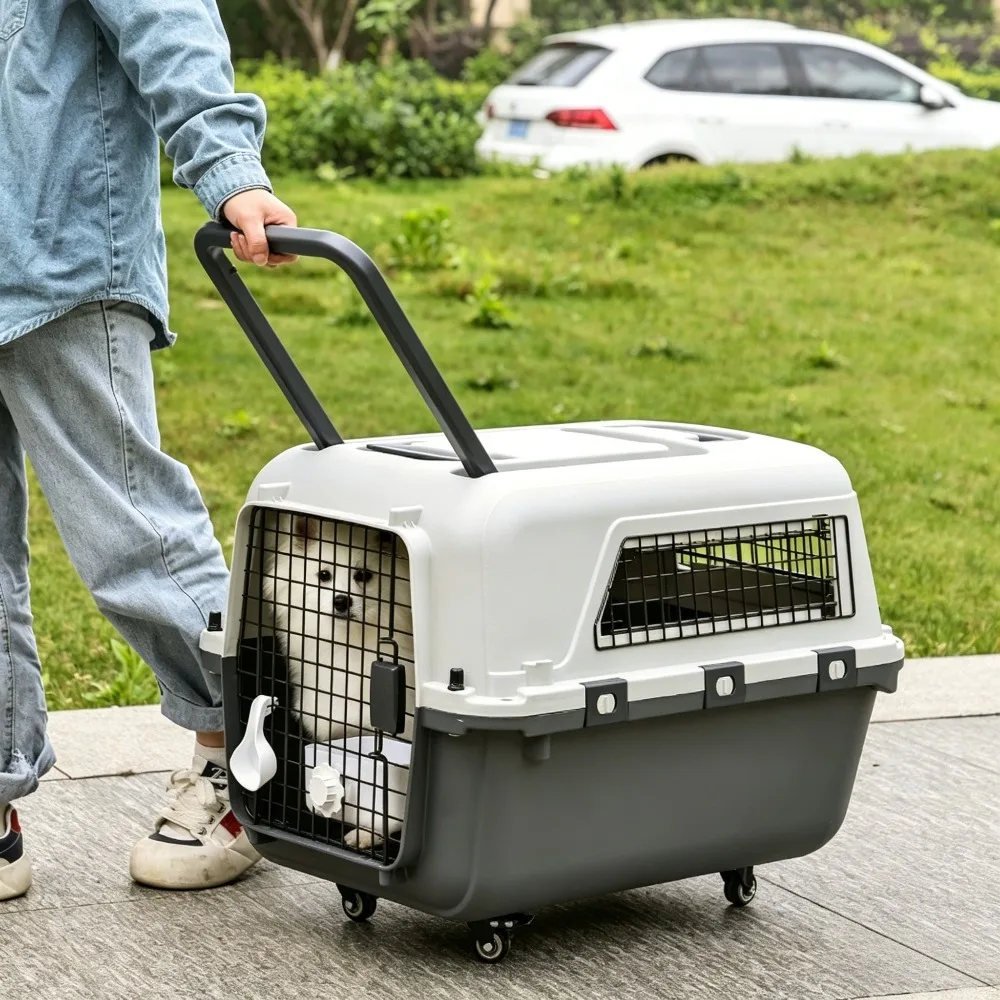 Pet Air Box Dog with Wheels Breathable Transport Travel Cat Dog Carrier Portable High Load-bearing Pets Carriers and Travel Gear