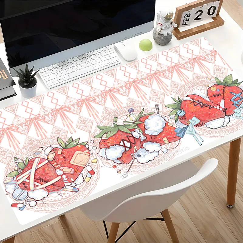 Strawberry Pattern Mouse Pad Pink Extended Desk Mat Notbook Gamer carpet kawaii Keyboard Rug Non-Slip Esports Gaming Mousepad