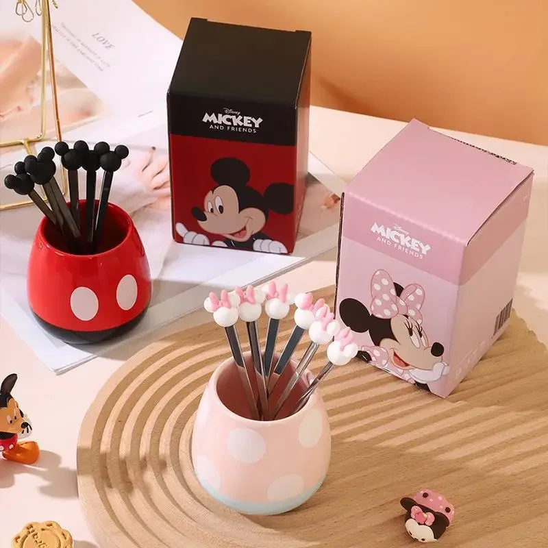 

Kawaii New Mickey Fruit Fork Children Cartoon Cute Minnie Household Salad Dessert Cake Fork Ceramic Storage Jar Birthday Gift