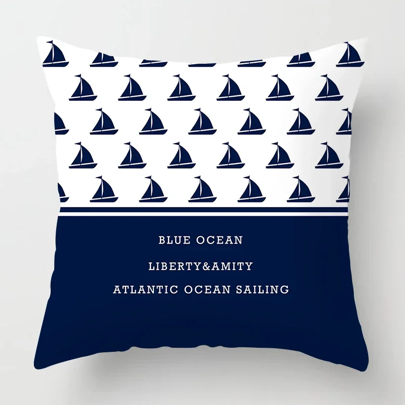 Nordic dark blue nautical series lighthouse pillow cover sofa decoration cushion cover 45*45 home decoration can be customized