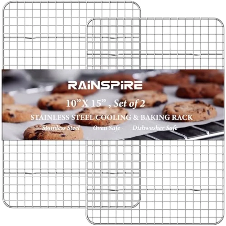 

Oven-Safe Dishwasher-Safe 100% 304 Stainless Steel Cooling Rack 10" x 15" Heavy Duty Tight-Wire Set of 2 Fits Jelly Roll Pan Ha
