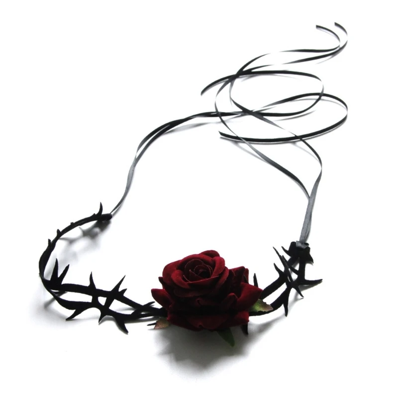 Red Flower Rose Choker Girl Gothic Lolita-Black Lace Collar Choker Necklace Dependable Clavicle Chain Punk Jewelry Gift