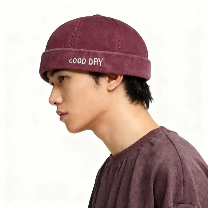 

Embroidered Printed Landlord Hat Washed Denim Melon Skin Cap Men Women Fashionable Adjustable Street Brimless Beanie Hat