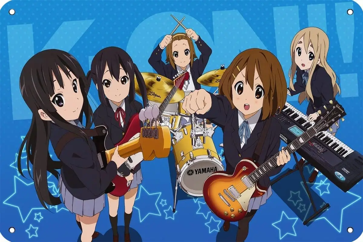 Hofarkows K-ON Anime Poster Metal Tin Sign Gifts for Men Women Metal Plaque Poster 8x12 Inch sign