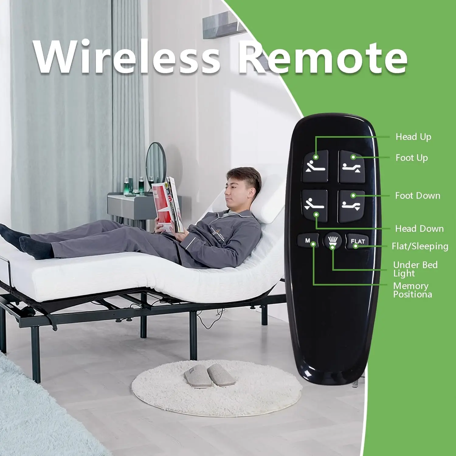 Adjustable Bed Frame Base, Wireless, 5 Minutes Quick Assembly, Zero Clearance, Zero Gravity, Whisper Quiet Durable Motor,
