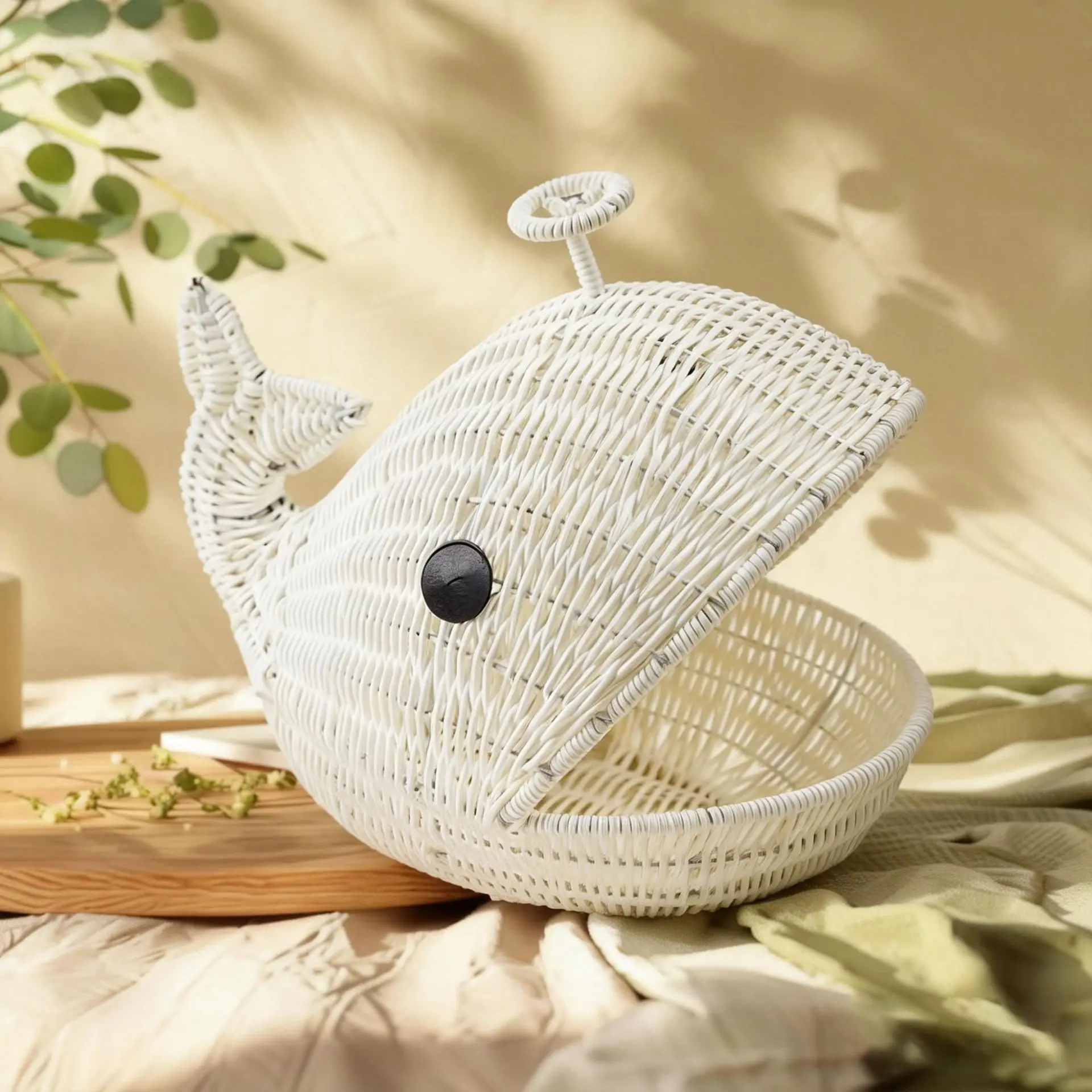 Storage rattan whale-shaped fruit basket, living room tea table snacks finishing storage woven fruit plate fruit basket
