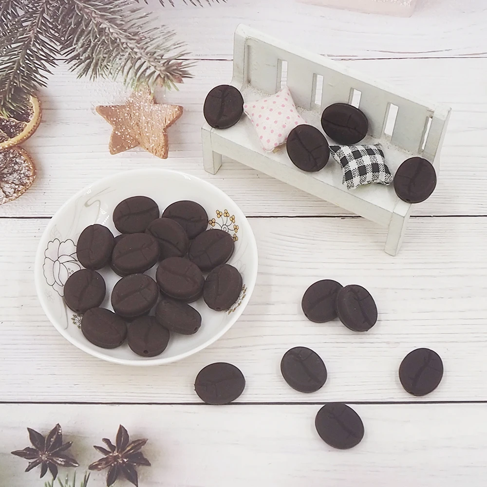 

Chenkai 10pcs Silicone Coffee Beans Beads Cute Beads BPA Free Teething Infant Chewable Dummy Necklace Pacifier Toy Accessories