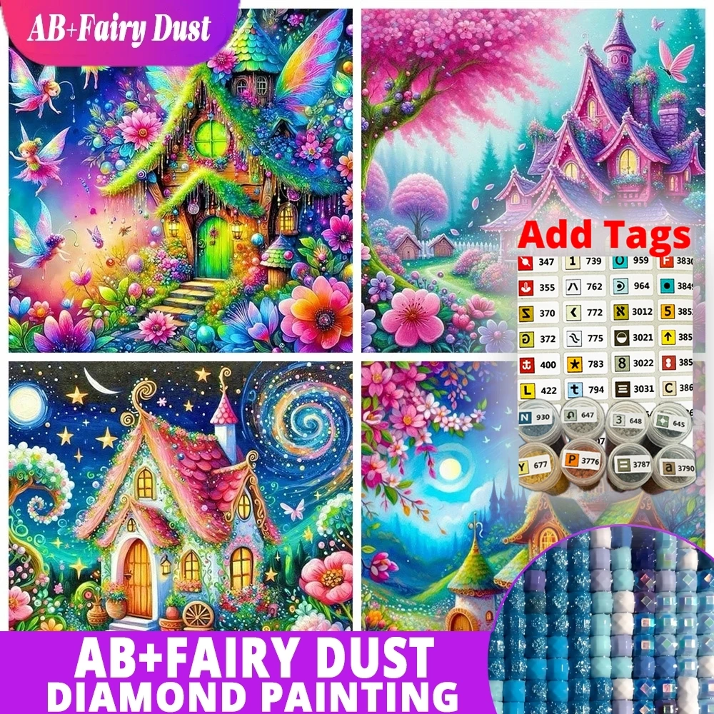 

Набор для алмазной мозаики AB Fairy Dust DMC: 4 наклейки, алмазная вышивка, домашний пейзаж, мультяшный дизайн, полный круглый алмазный мозаичный набор для творчества, садовый декор, для дома и спальни
