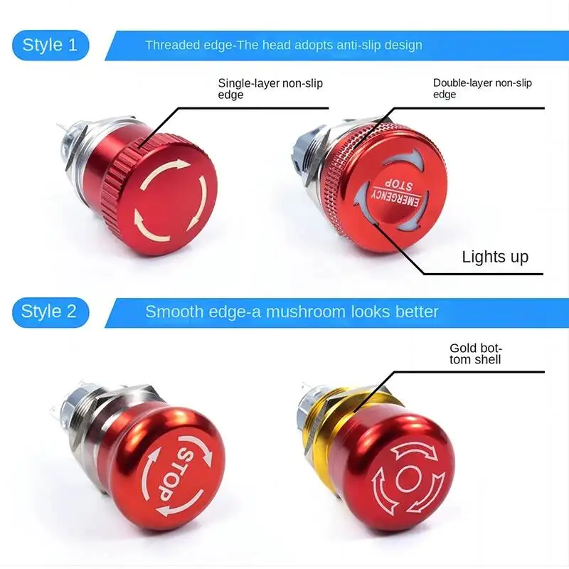 16/19/22/25/30mm Emergency Stop Mushroom Head Latching Rotary Metal Push Button Switch Waterproof IP65 Press Buttons NO NC