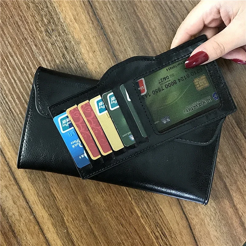 Genuine Leather Wallet Women Fashion Money Bag with Magnetic Buckle Long Wallet Pocket Handbag Leather Card Holder for Women