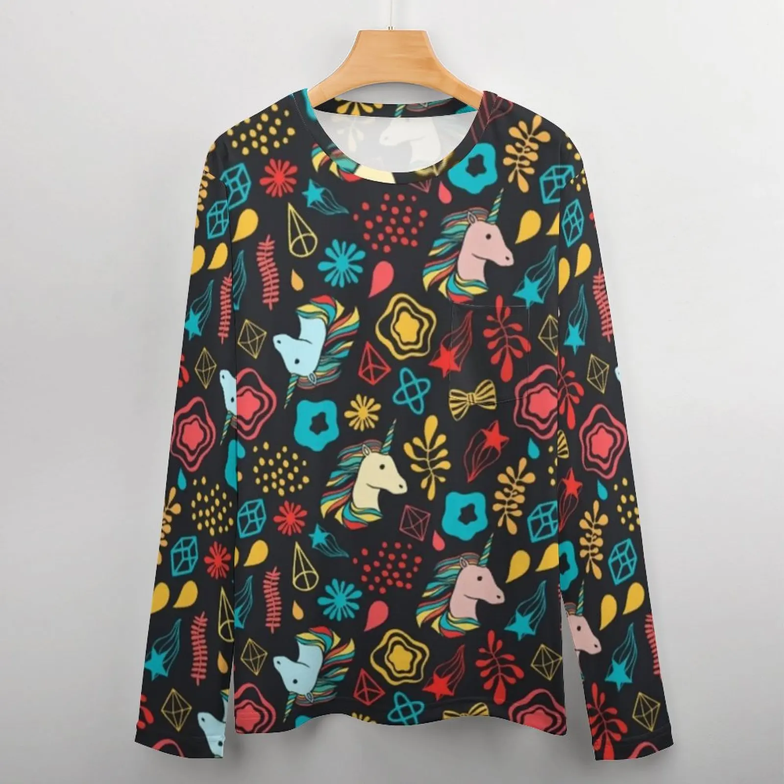 يونيكورن حزب تي شيرت لطيف الحيوان طباعة العصرية تي شيرت مع جيب كم طويل الجرافيك قمم الربيع مضحك المتضخم أعلى المحملات #4