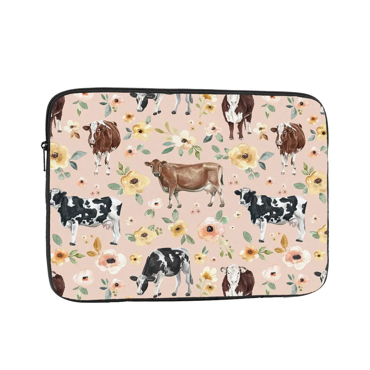 

Cow Floral On Blush Pink Laptop Sleeve Cover Bag 10 12 13 15 17 Inch Notebook Bag Sleeve Tablet Shockproof Case Bag