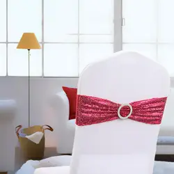Chair Sashes Plain Tie Stretch Chair Sash Band With Round Buckle Elasticity Chair Back Bowknot Sequin Bandage Party Decoration