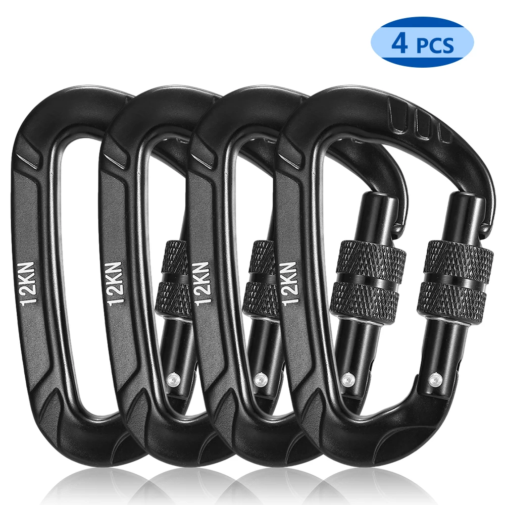 4pcs 12KN Wiregate /Twist Locking Carabiner Snag Free Carabiner Steel Spring Clip Lightweight Hammock Swing Clip Equipment