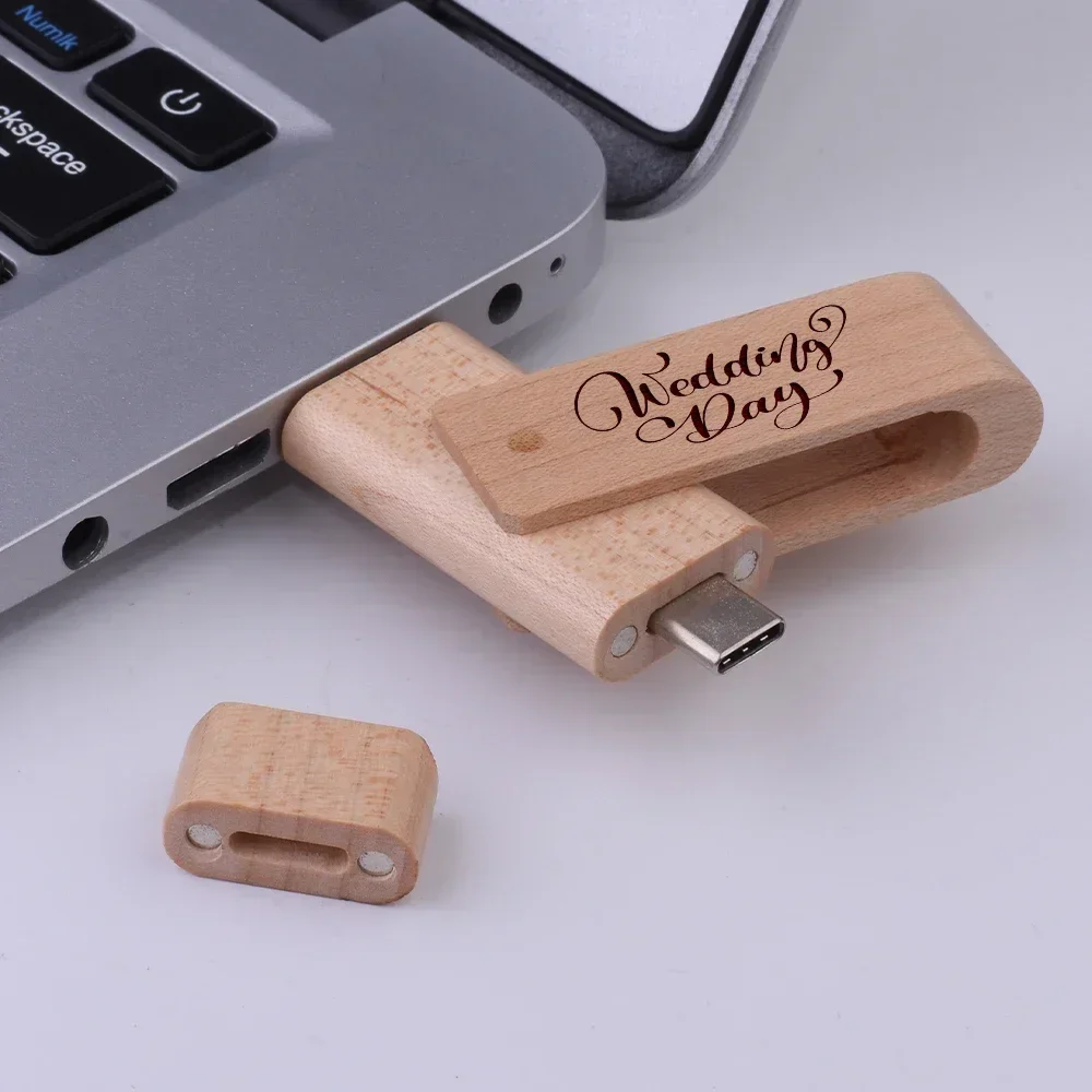 USB3.0 Wooden  TYPE-C Free Custom Logo USB 3.0 Flash Drive 128GB Rotatable Pen Drive 64GB Memory Stick Creative Gift Pendrive