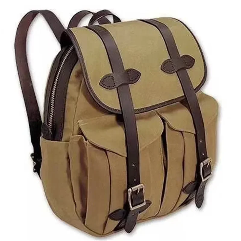 Men Women Retro Oil Wax Canvas Backpack American Vegetable Tanned Leather Casual Outdoor Travel Rucksack Vintage Style School
