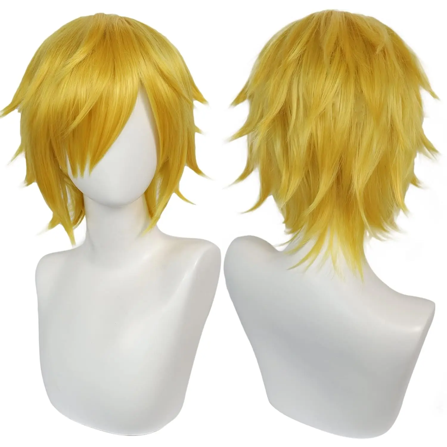 Perruque Synthétique Courte Blonde avec Frange pour Homme, Cosplay, Ondulée, Jaune, Bouclée, Anime, Halloween, ixCostumée