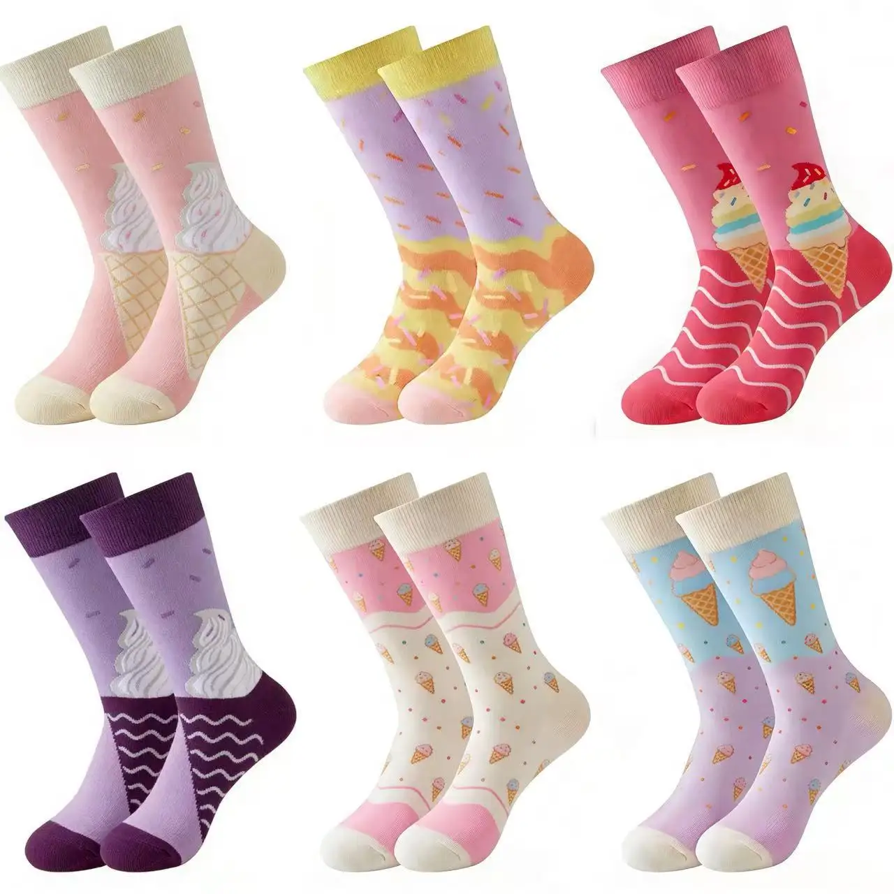Fashion Socks for Women Soft Cotton Blend with Ice Cream Jacquard Pattern Perfect for Daily Wear and Light Activity