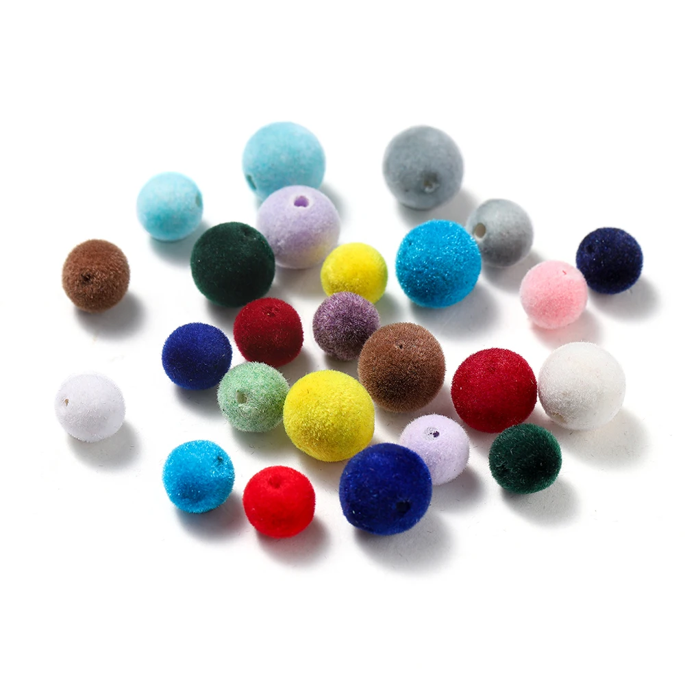 30Pcs 8/10mm Colorful Acrylic Flocking Velvet Round Ball Beads for Necklace Bracelet Earring DIY Jewelry Making Accessories