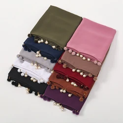 Plain Pearl Bubble Chiffon Scarf Muslim Woman Head Hijab Wrap Solid Bead Shawls Handmade Plain Headband Foulard Femme Hijabs