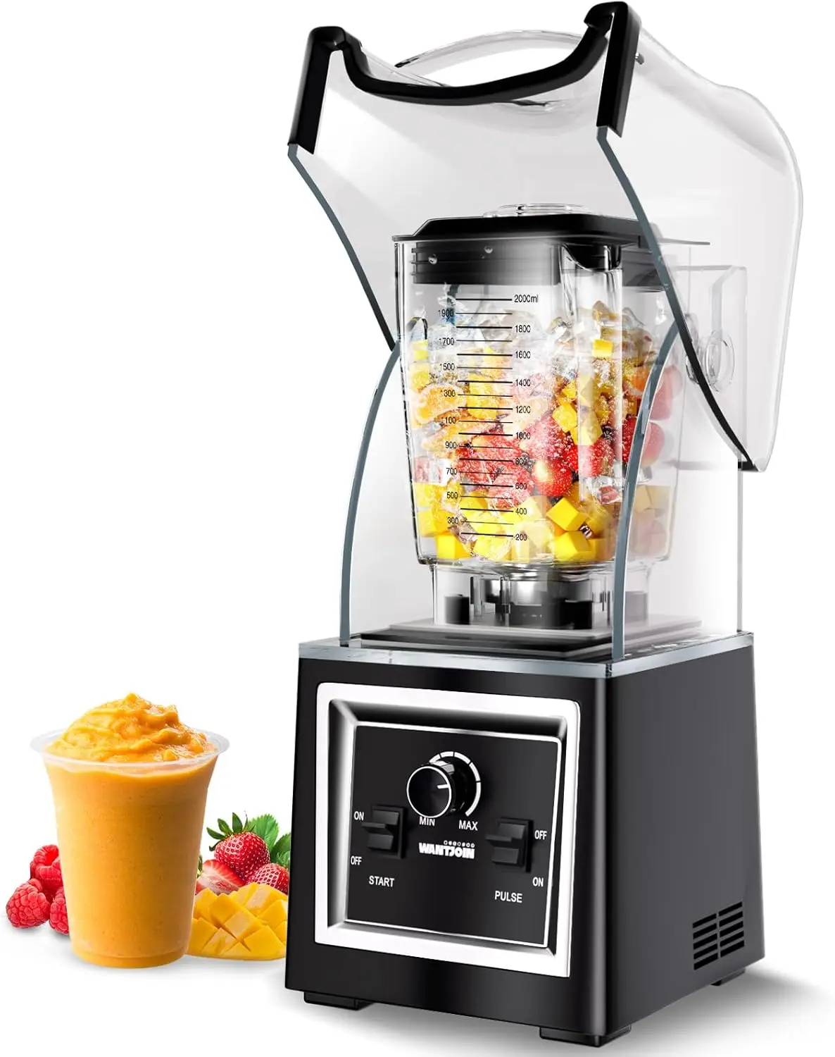 Soundproof & Quiet Commercial Blenders, Removable Shield, 2000W Watte, 67 Oz Capacity - Pe