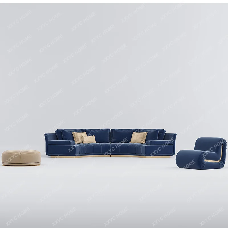 A Light luxury circular curved matte cloth sofa living room fabric sofa villa large flat furniture