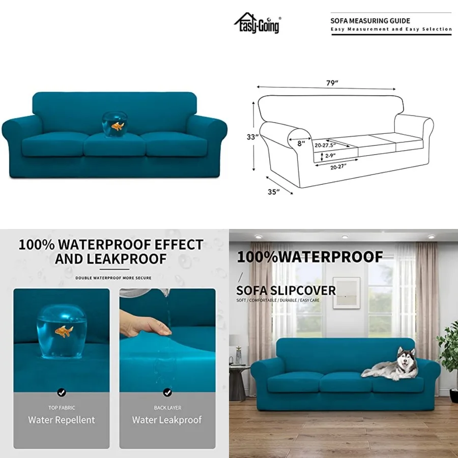 

100% Dual Waterproof 4 Pieces Stretch Soft Couch Cover for Dogs, Sofa Slipcover for 3 Separate Cushion Couch Leakproof Furnitur