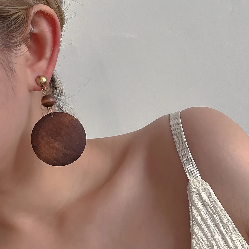 New Arrival Round Shaped Wooden Earring Statement Vintage Big Tassel Drop Earrings Fashion Jewelry Accessories For Women