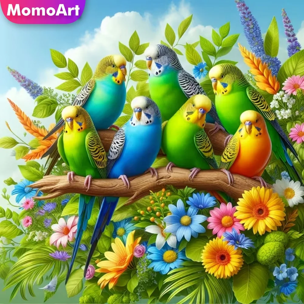 Momoart DIY Diamantmalerei Vogel Tier Vollquadrat Rund Diamant Mosaik Papagei Perlenstickerei Blumen Wanddekoration